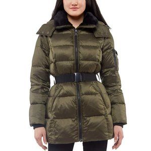 Vince Camuto Khaki Belted Puffer Coat